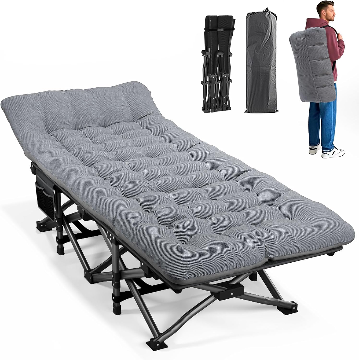Outdoor Camping Cot - 쿠션이 있는 성인용 캠핑 침대, 휴대용