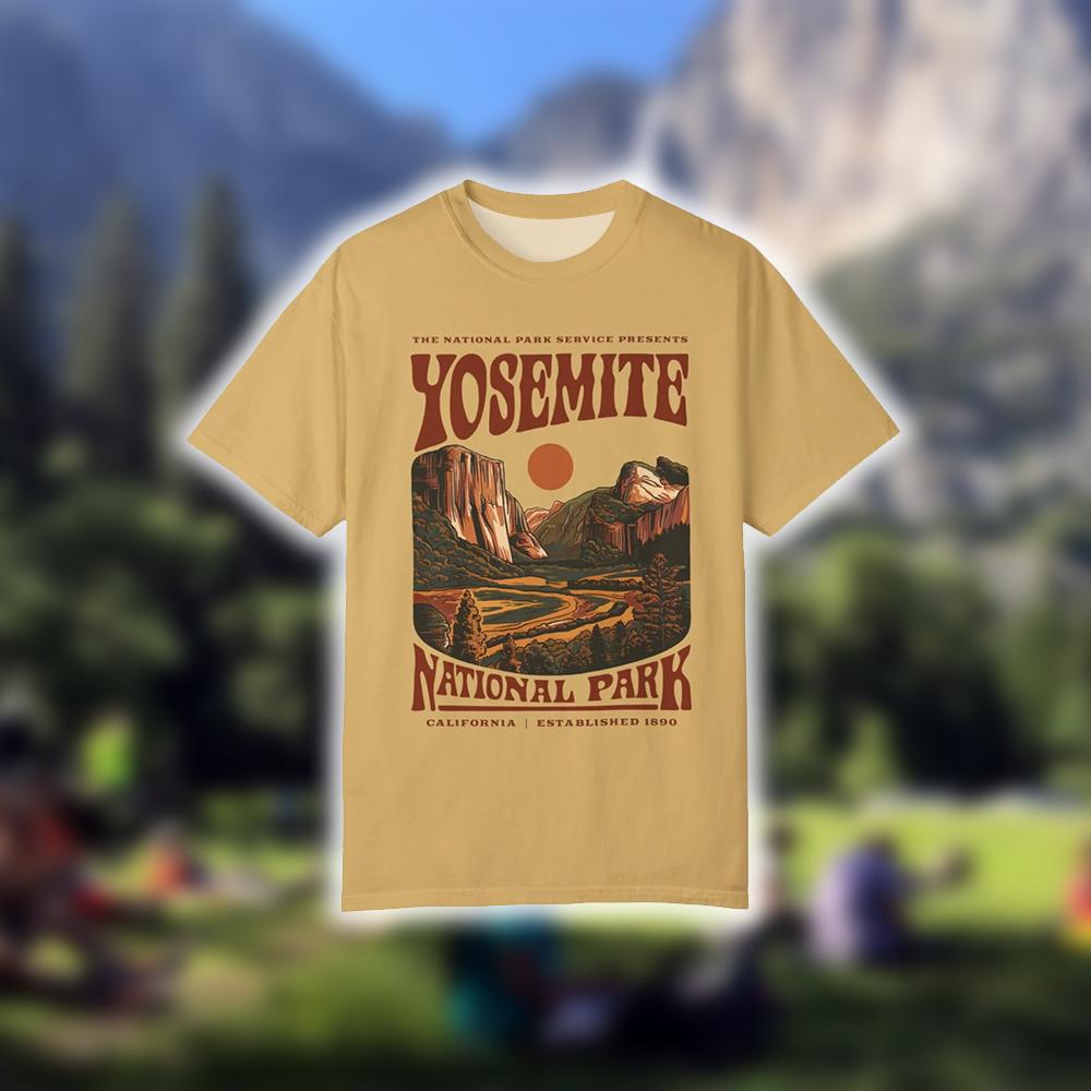 Outdoor Camping Yosemite - 요세미티 국립공원 빈티지 프린트 티셔츠 미국