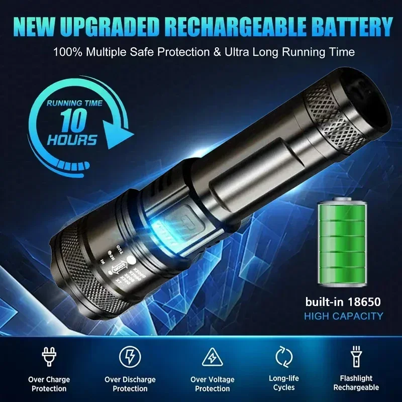 슈퍼 밝은 LED 손전등 USB 충전식 토치 텔레스코픽 - Outdoor Camping Lantern 리뷰 및 가격