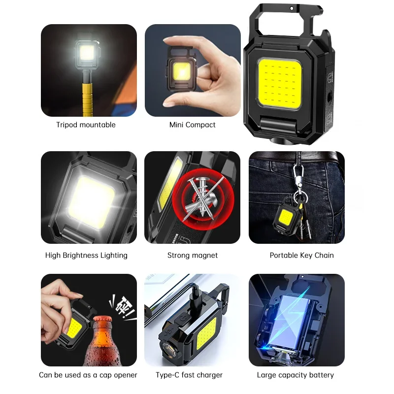 미니 손전등 키체인 라이트 COB 작업등 USB 충전식 - Outdoor Camping Lantern 리뷰 및 가격